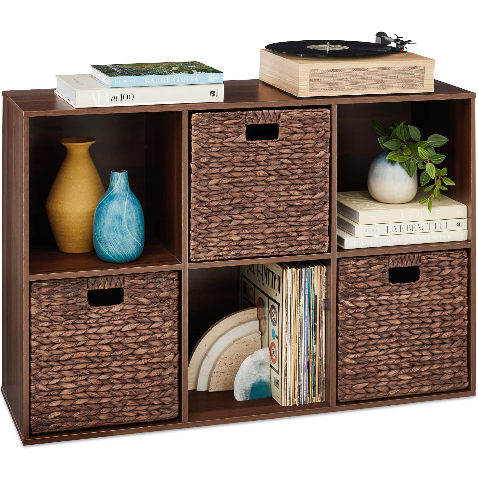 Best Choice Products - 6-Cube Bookshelf, 13.5in Display Storage System, Organizer w/ Removable Back Panels - Walnut
