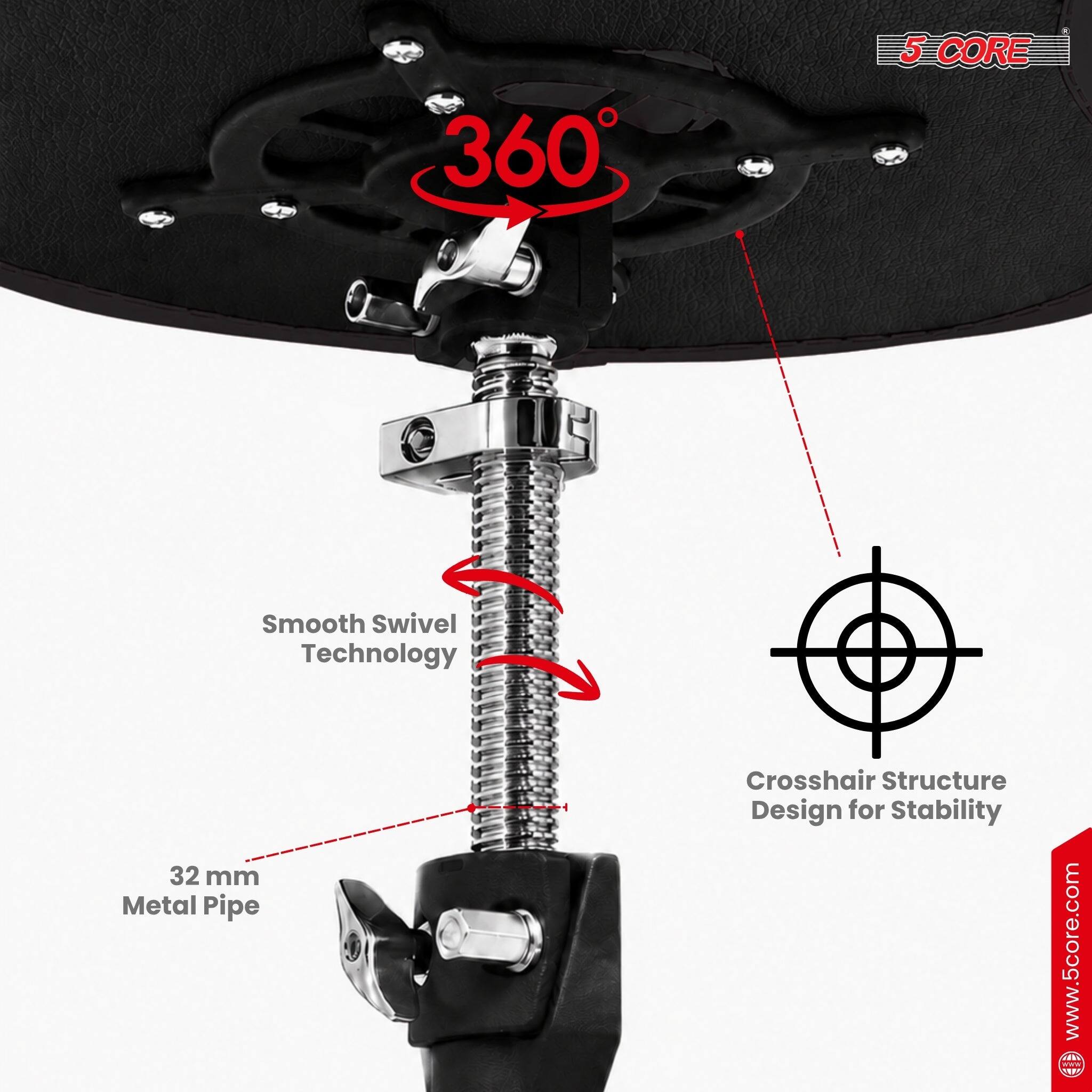 360° 5 CORE Smooth Swivel Technology 32 mm Metal Pipe Crosshair Structure Design for Stability  
www.5core.com