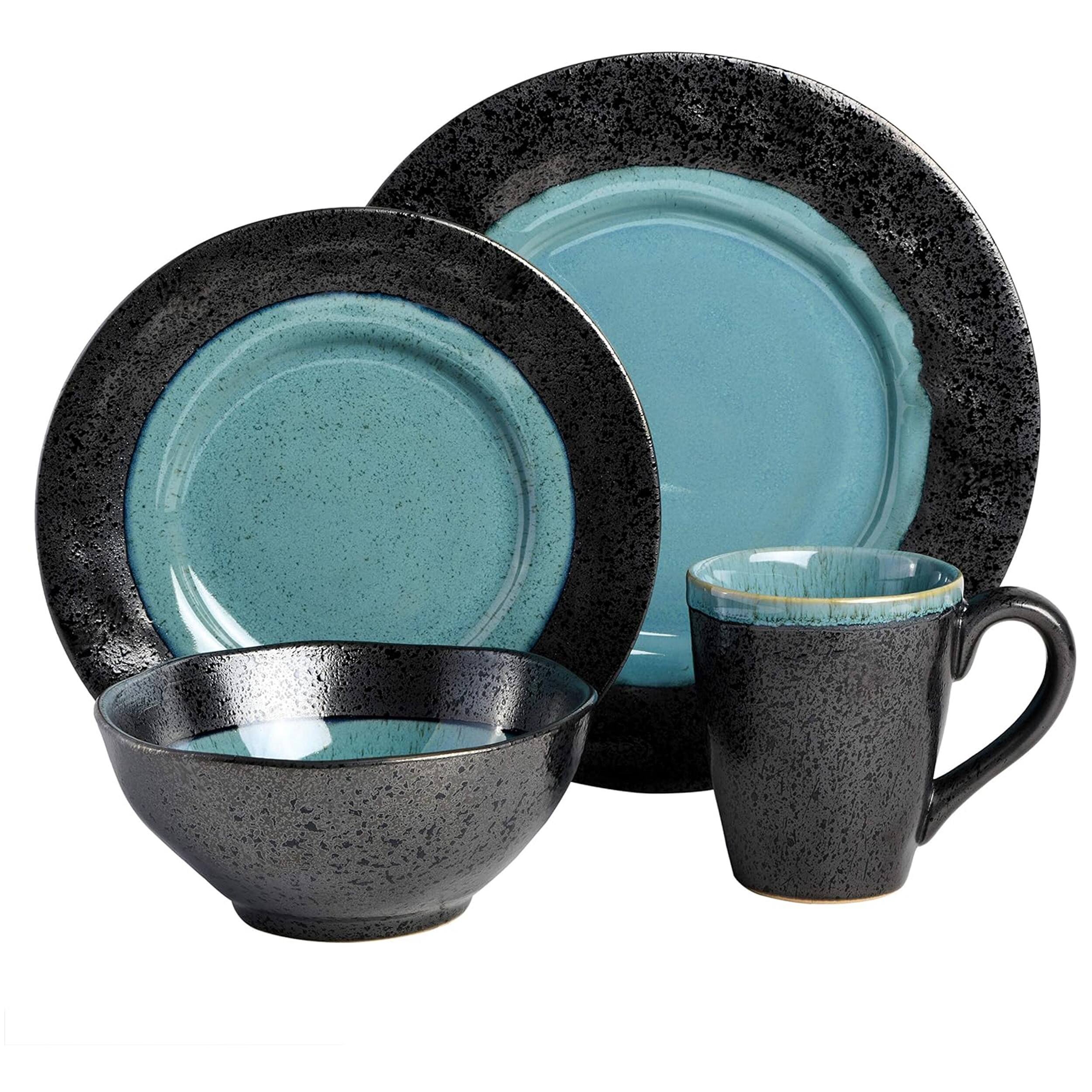 Alt View 1. Gibson - Gibson Elite Dragonstone 16 Piece Stoneware Reactive Glaze Dinnerware Set in Aqua - Aqua.