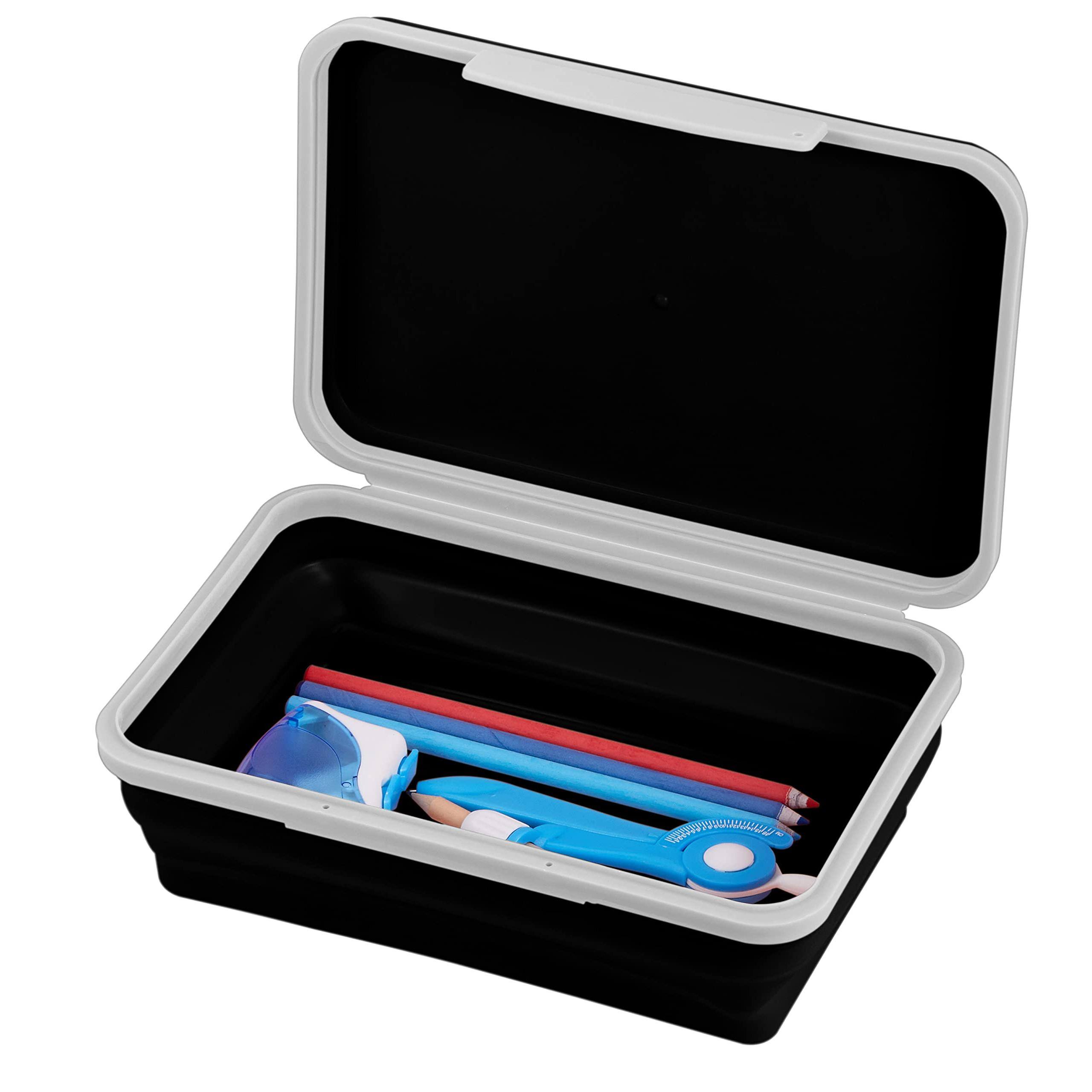 Alt View 4. Paradigms Interiors - Flexi Storage Box With Lid Collapsible Pencil Case Design For Craft And School Supplies - Orange.