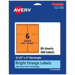 Avery - Printable Rectangle Labels, Bright 3-1/3" x 4", 480ct - Orange