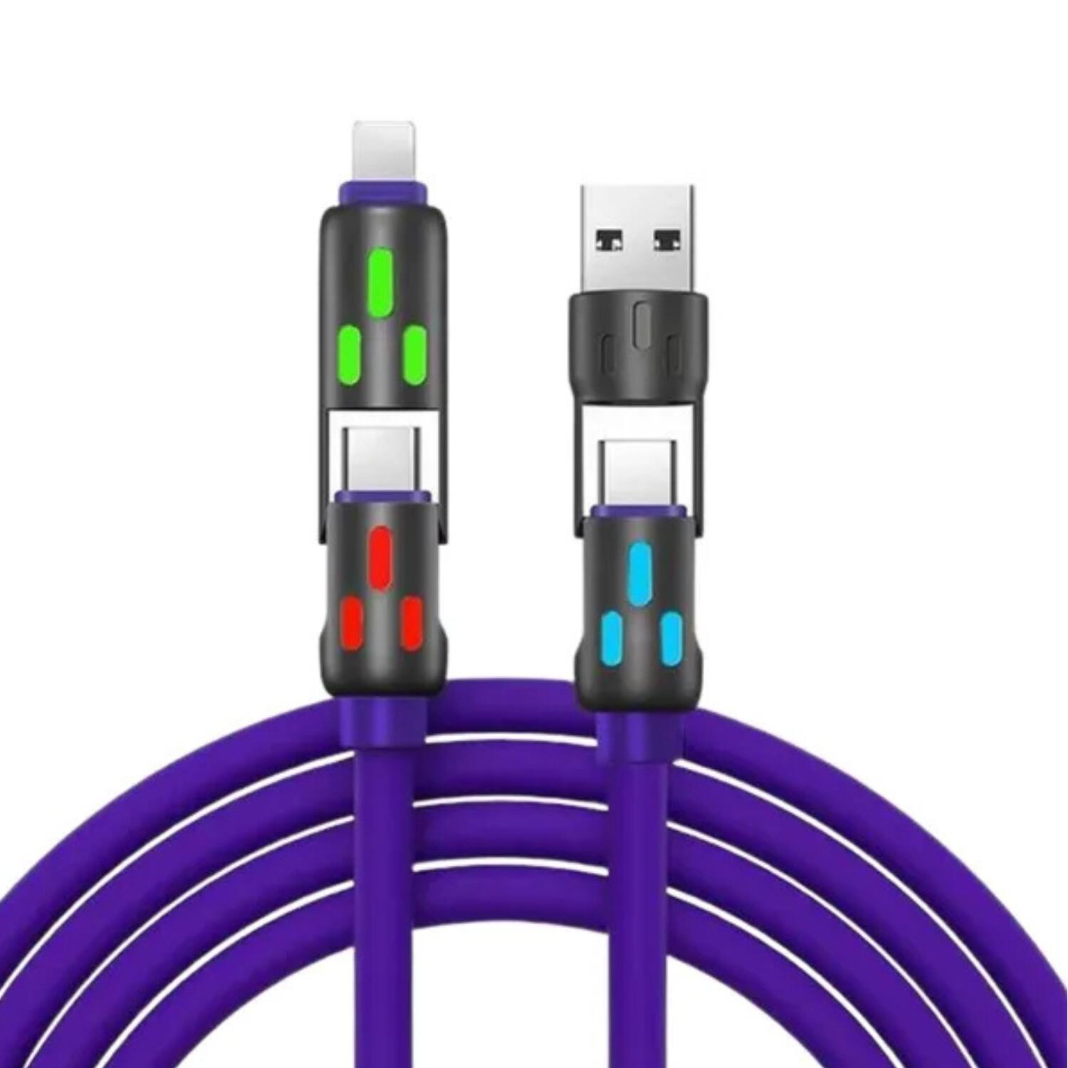 Stock Preferred - 4-in-1 Fast USB Charging Data Cable 5ft - Purple