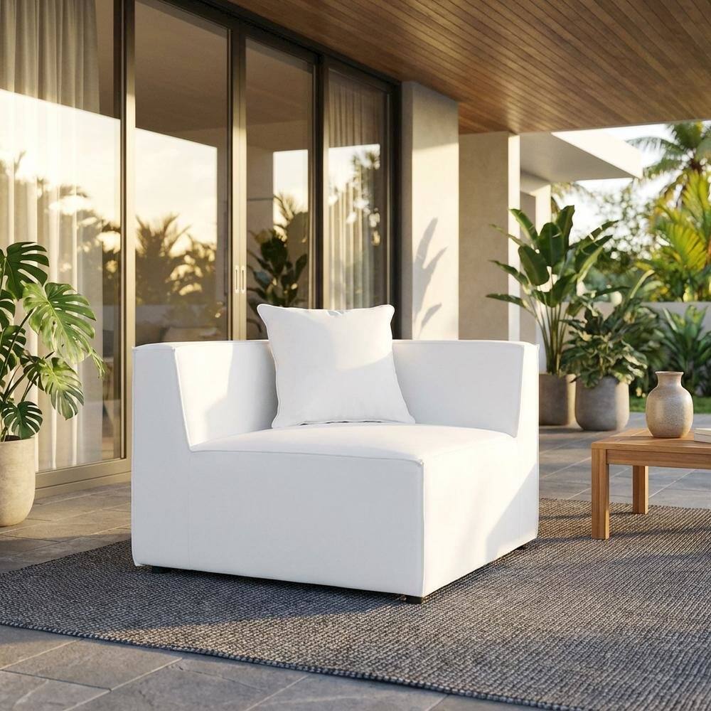 Angle. Outdoor Escape - Outdoor Patio Upholstered Sectional Sofa Corner Chair, Armrests, Cushioned Seat - White.