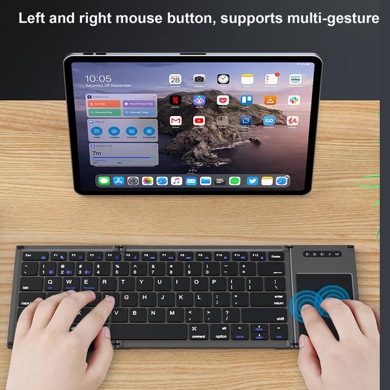 Left and right mouse button, supports multi-gesture

10:05 Saturday, 28 September

7m

Caieta

Q W E R T Y U I O P

A S D F G H J K L

Z X C V B N M

command alt option

Caps Lock

Shift

Enter

F1 F2 F3 F4 F5 F6 F7 F8 F9 F10 F11 F12

1 2 3 4 5 6 7 8 9 0

! @ # $ % ^ & * ( ) _ +

- = + 

Backspace

Tab

Space

Left and right mouse button, supports multi-gesture