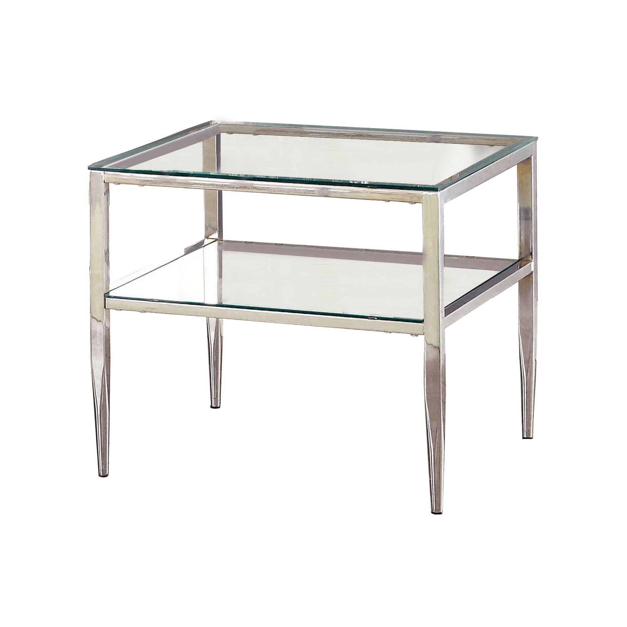 Alt View 1. Manhattan Lane - Metal Square End Table, Glass Top, Open Shelf - Chrome.