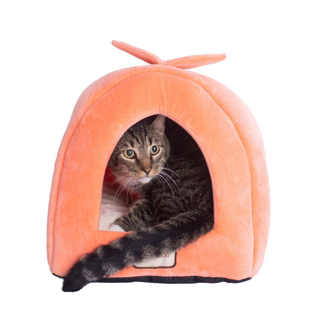 Angle. Armarkat - Cat Bed Orange And Ivory - Orange.