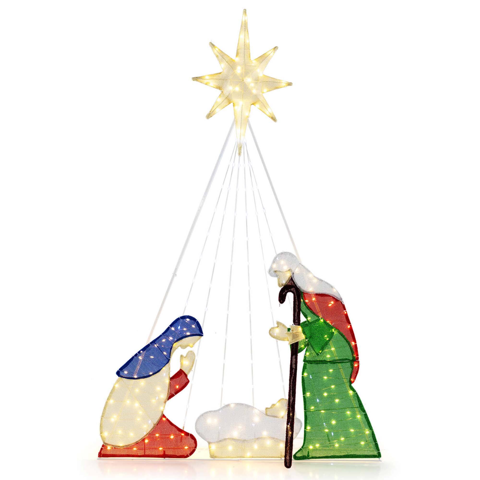Front. Costway - Costway 6 FT Lighted Nativity Scene with 240 LED Lights Zip Ties & Ground Stakes - Multicolor.