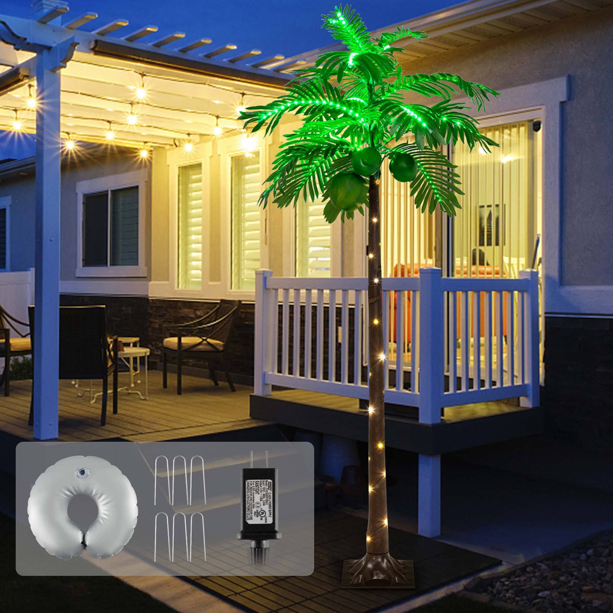 Alt View 13. Costway - 6 FT LED Lighted Artificial Palm Tree Hawaiian Style Tropical with Coconuts Beach - Green/Brown.