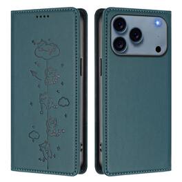 Dteck - for Apple iPhone 17 Pro Max Slim Folio Case,Cute Cat Embossed PU Leather RFID Blocking Wallet Flip Card Holder Cover - Darkgreen