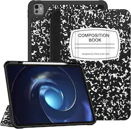 Fintie - Slim Shockproof Case for iPad Pro 13‑inch (M5) 2025/(M4) 2024, Soft TPU Back Cover, Viewing & Typing Angles, Pencil Slot - Composition Book