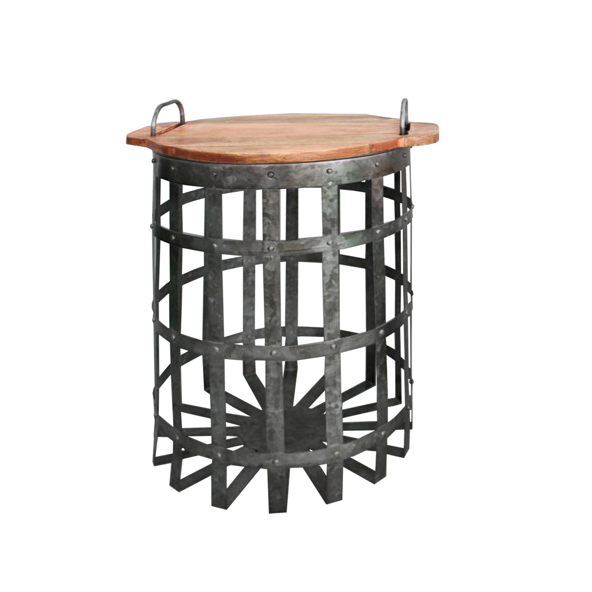 Alt View 1. Manhattan Lane - Industrial Grid Galvanized Accent End Table with Round Lid and Handles, Set of 2 - Gray and Brown.