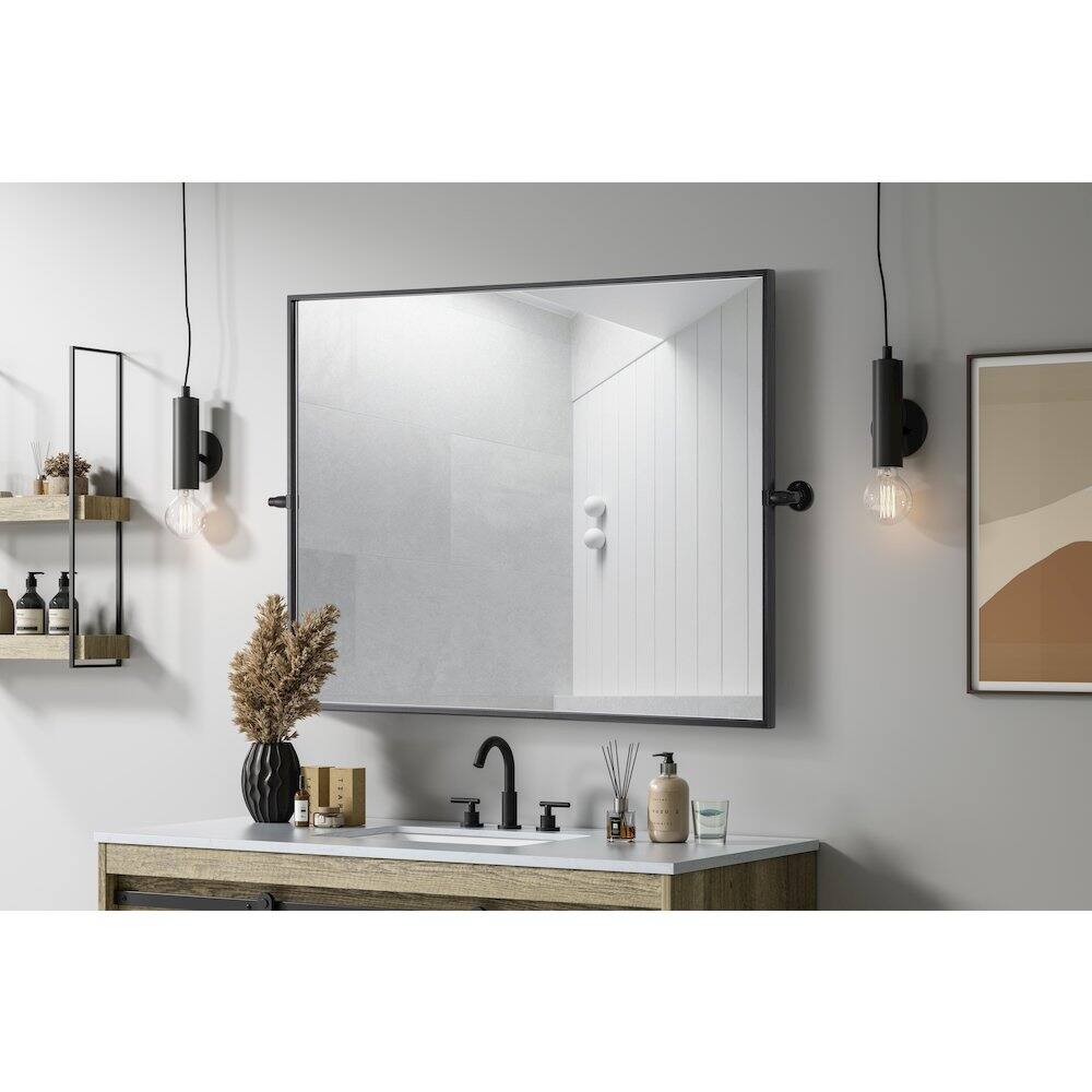 Alt View 10. Elegant Kitchen and Bath - Amoura 40X30 Pivot Mirror In Black - Black.