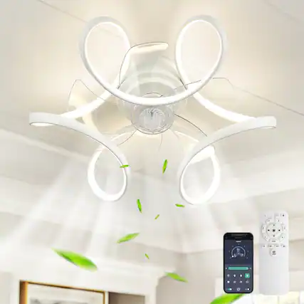 Front. JAZAVA - 20-Inch Indoor White Low Profile Ceiling Fan with LED Light, 100-240V" - White.