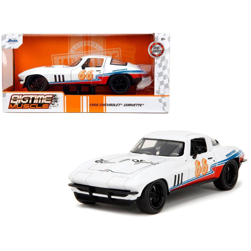 Jada - 1966 Chevrolet Corvette #66 "Racing Spirit" with Graphics "Bigtime Muscle" Series 1/24 - White