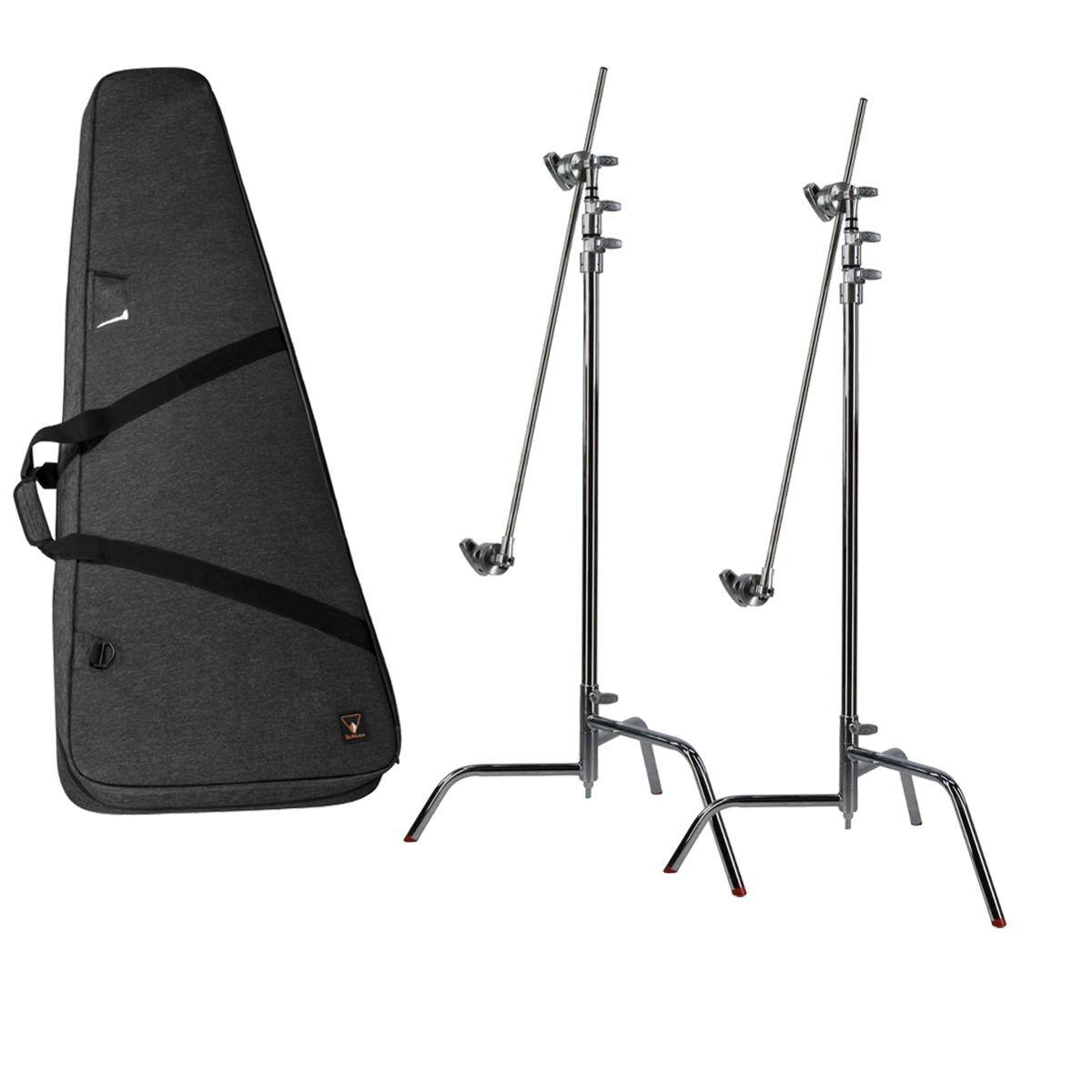 Front. Matthews - Matthews 40" C+ Stand with Turtle Base, Grip Head and Arm, Chrome, 2-Pack, Bundle with Slinger L7 BigBag 2 Durable Case.