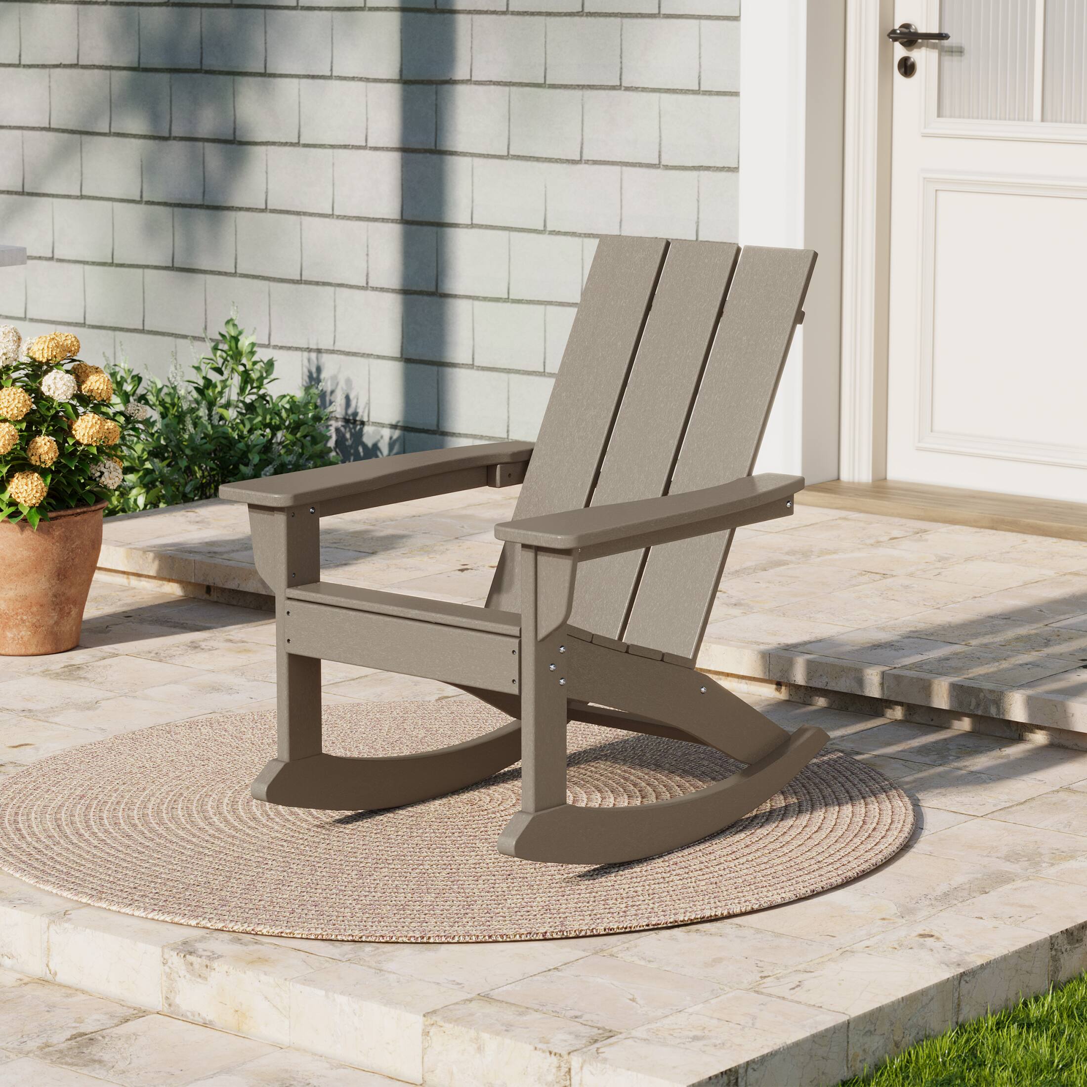 Angle. WestinTrends - WestinTrends Ashore Outdoor Patio Modern Adirondack Rocking Chair - Weathered Wood.