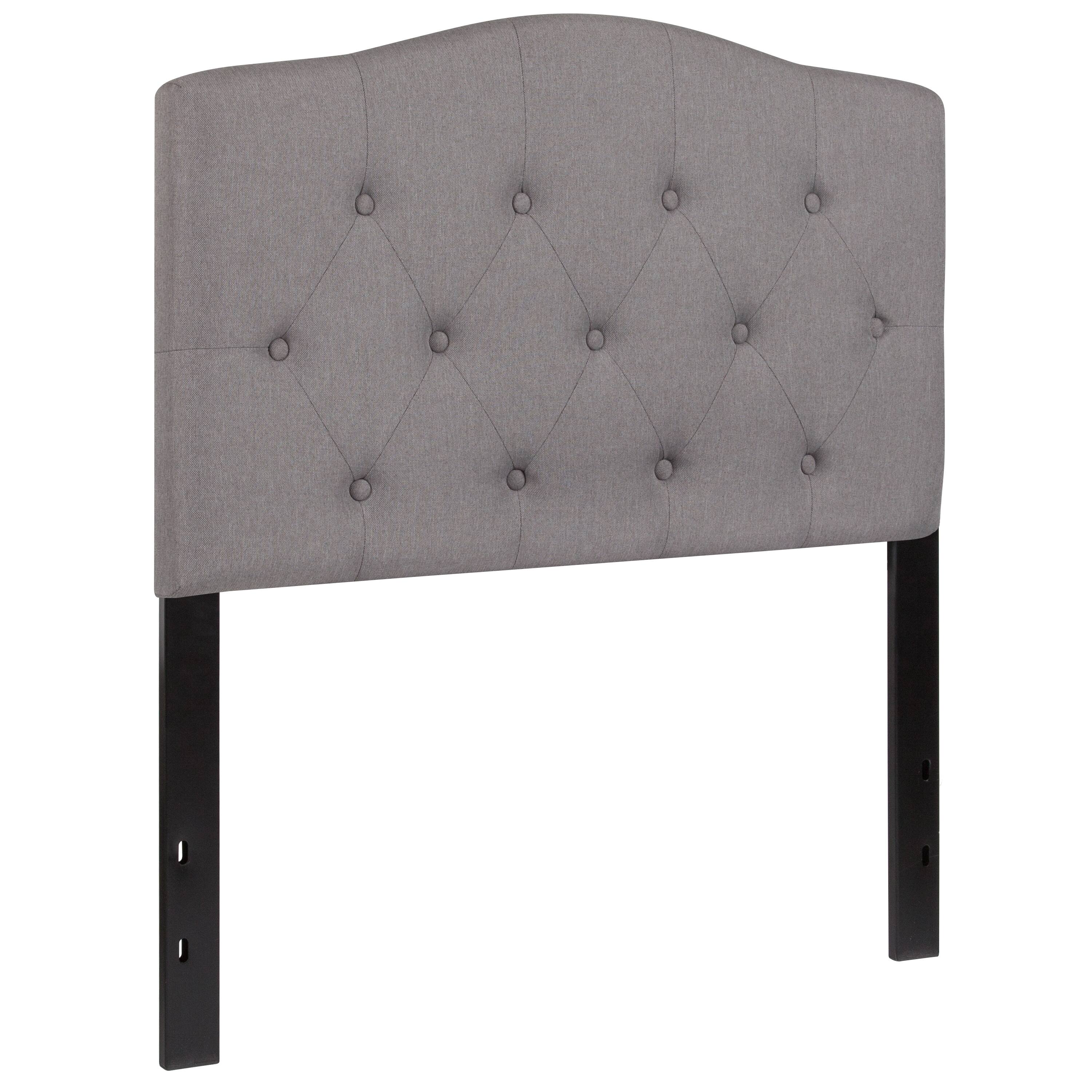 Alt View 1. Emma + Oliver - Arched Button Tufted Upholstered Headboard - Light Gray.