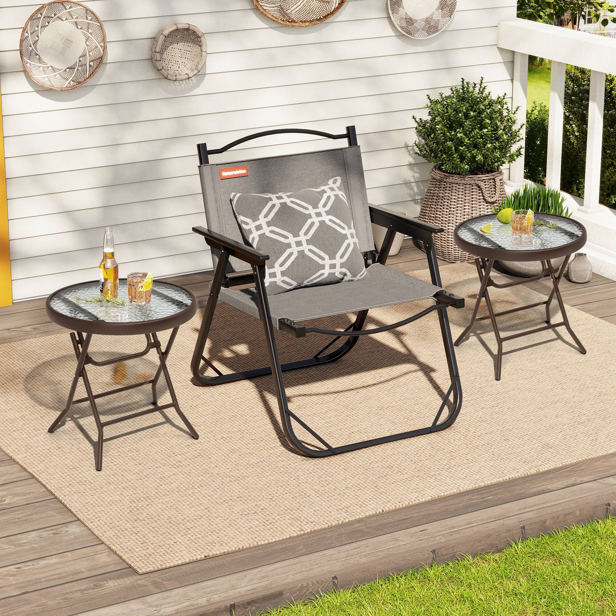 Alt View 5. Crestlive Products - Crestlive Products 18-inch Outdoor Foldable Round Side Table Set with Tempered Glass Top - Brown.