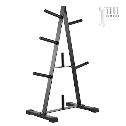 Front. VEVOR - Weight Plate Rack, A Frame Weight Plate Tree for 1-Inch Weight Plates, Standard Weight Plate Tree - Black (Powder Coated Gloss Finish).