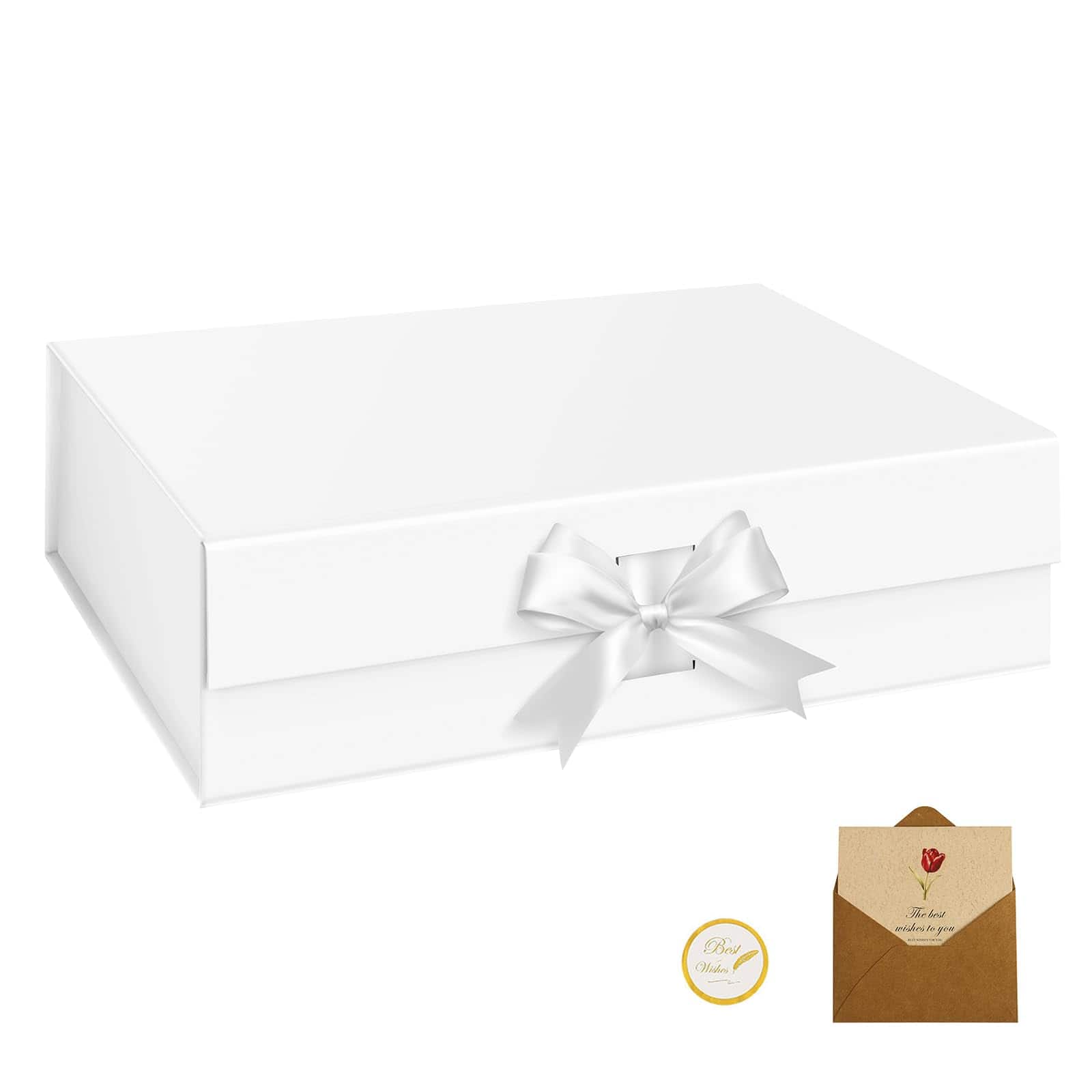 Paradigms Interiors - 1 White Gift Boxes 13x9x4inch With Lids For Presents Collapsible Box Gifts Greeting Card Suitable Bridesmai - White(10.4x7.5x3.1Inch)-1 Count (Pack of 1)
