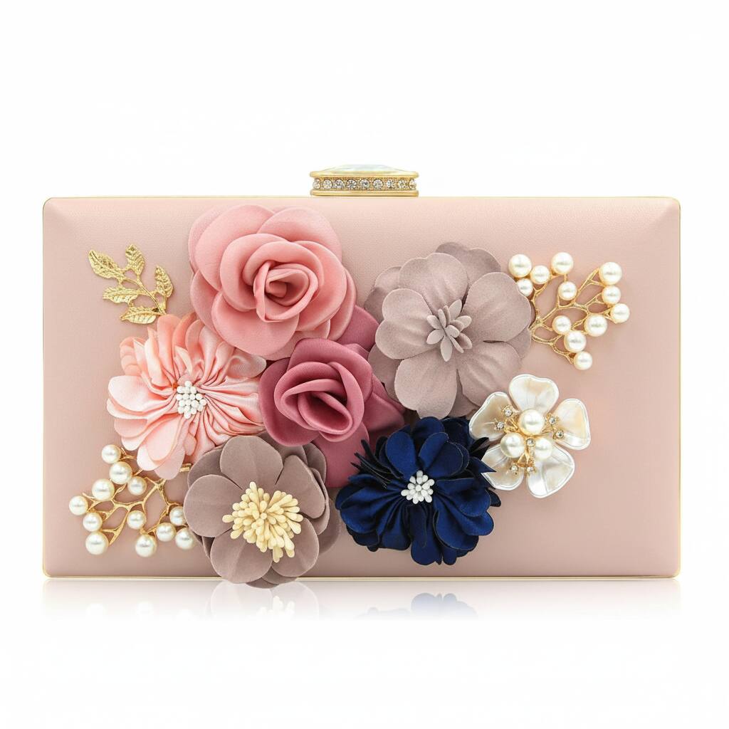 ZUQIETA- Women's Floral Evening Clutch- Elegant Bridal Purse for Wedding & Formal Events- Light Pink
