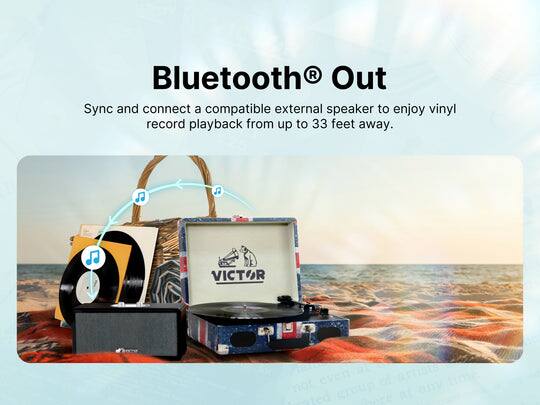Bluetooth® Out

Sync and connect a compatible external speaker to enjoy vinyl record playback from up to 33 feet away.