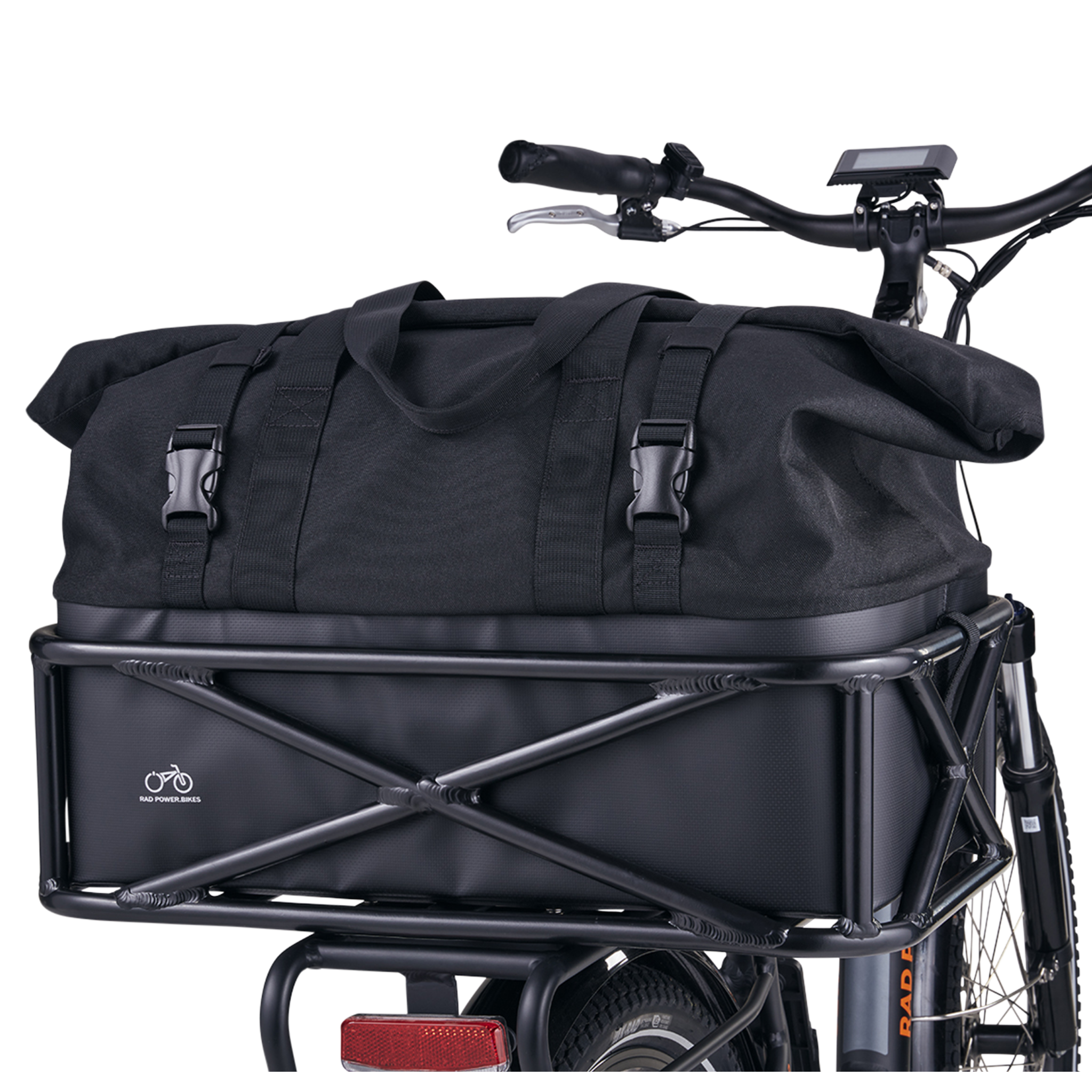 The text on the image reads "S 6 NA P SRUS RADE." However, it is not clear what this text represents or refers to. It could be a code, a logo, or a name associated with the bicycle or the bag.