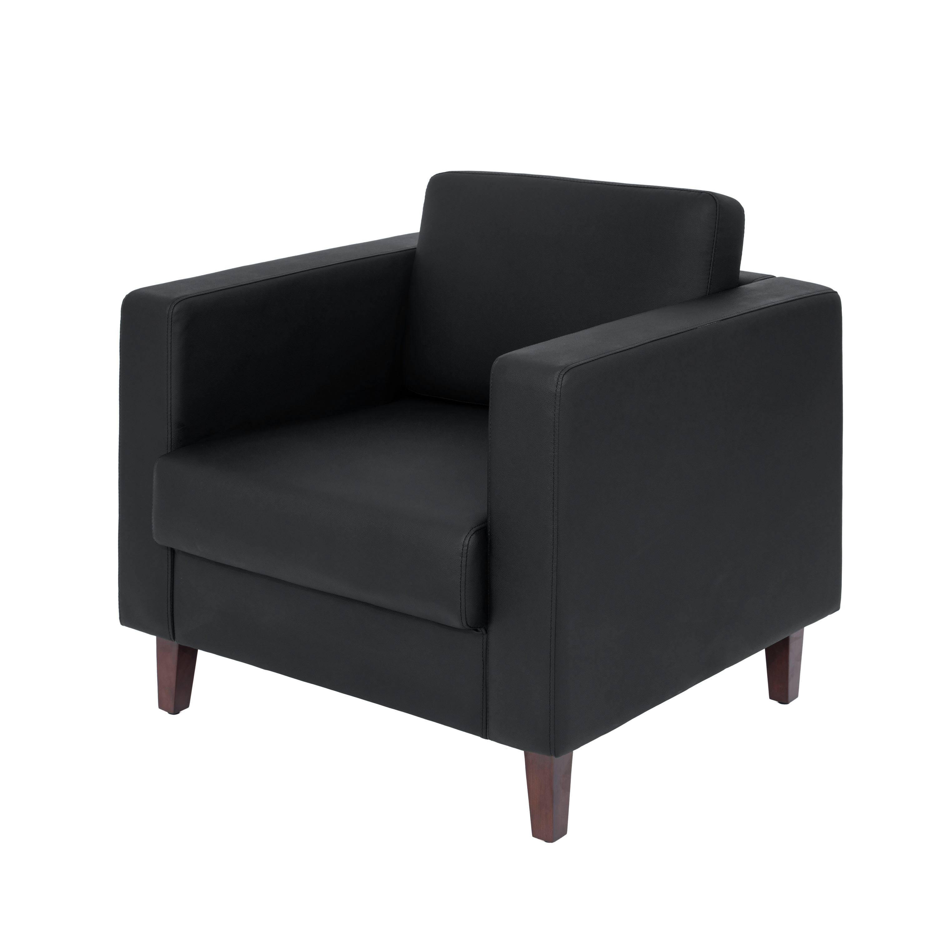 Front. Flash Furniture - HERCULES Artemis Black LeatherSoft Reception Chair with 2 AC Outlets/1 USB/1 USB-C Ports and Solid Wood Walnut Legs with - Black.