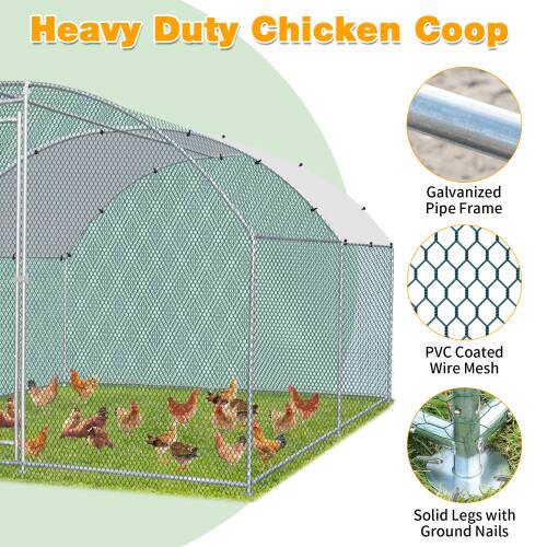 Heavy Duty Chicken Coop  
Galvanized Pipe Frame  
PVC Coated Wire Mesh  
Solid Legs with Ground Nails