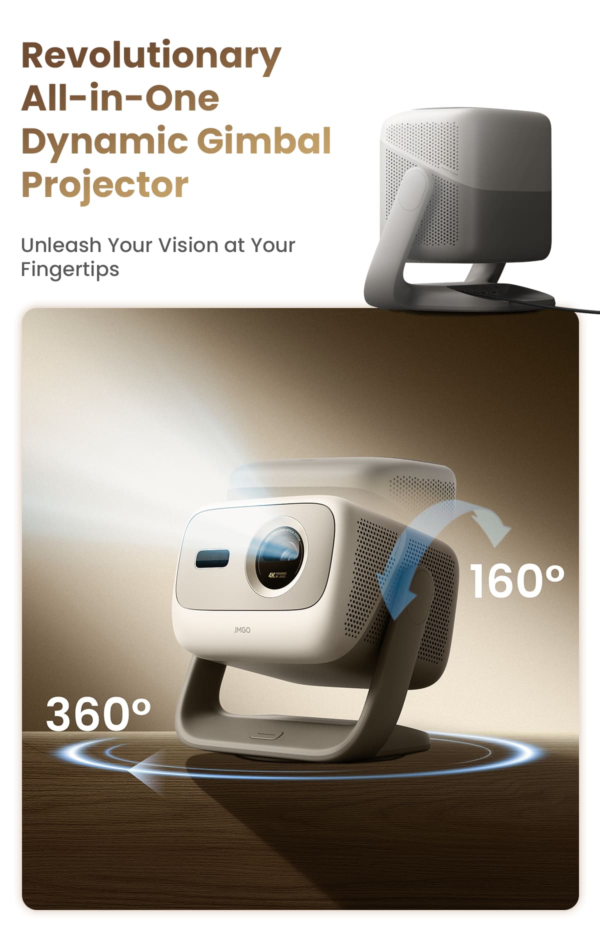 Revolutionary All-in-One Dynamic Gimbal Projector
Unleash Your Vision at Your Fingertips
160°
360°