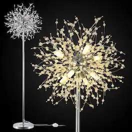 APRILSOUL - Crystal Floor Lamp for Room Elegant Standing Lamp 69in Tall Pole Lamp Decor 32 Firework Crystal Harnesses Chrome Finish - Silver
