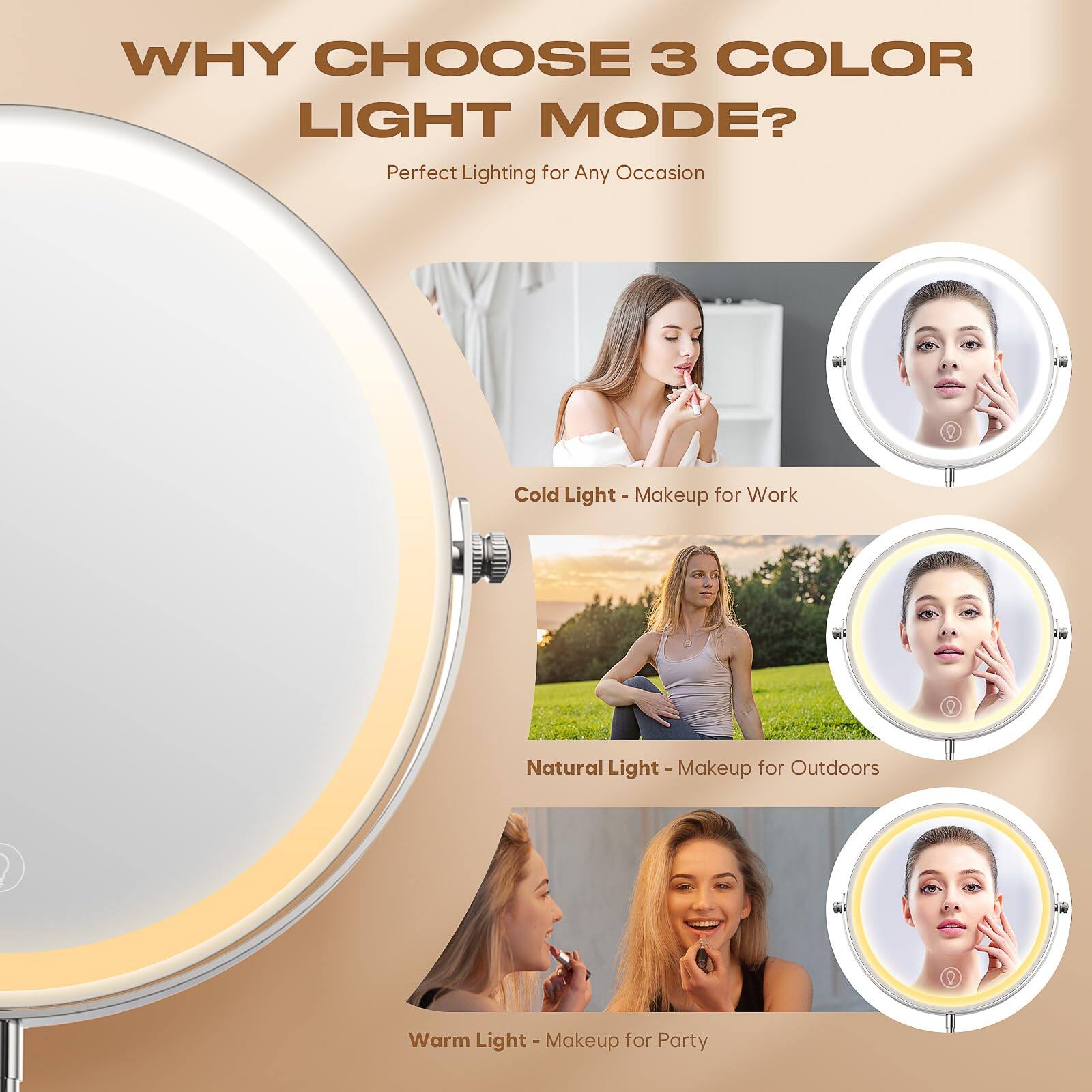 Back. Cedar Assembly - Mirror Lighted Magnifying Rechargeable Vanity Makeup Multi-Color Double-Sided for Women Men Gift - Antique Bronze.