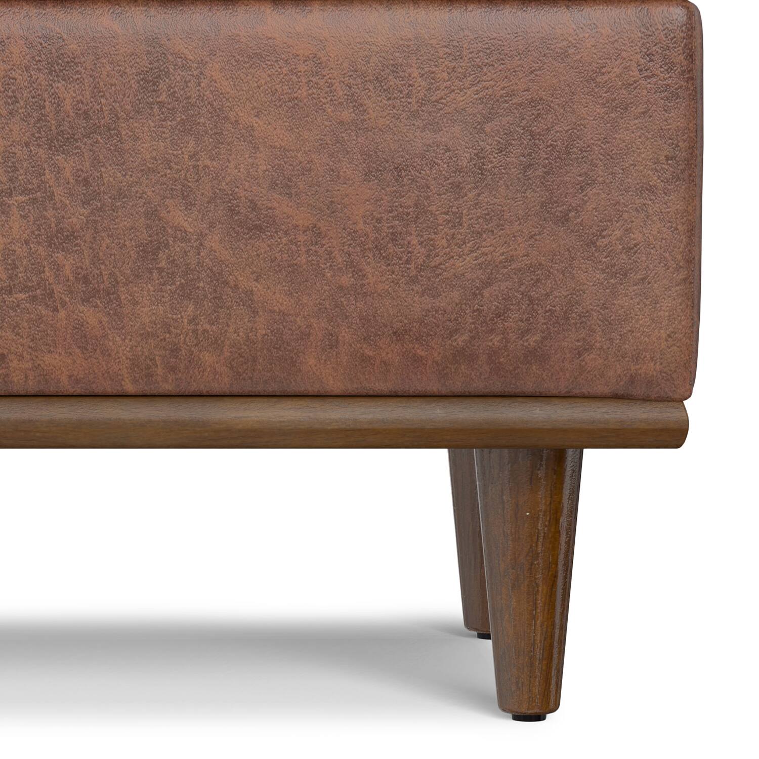 Alt View 5. Simpli Home - Shiloh 26 inch Transitional Contemporary Small Storage Ottoman in Distressed Saddle Brown Vegan Faux Leather, Assembled - Distressed Saddle Brown.