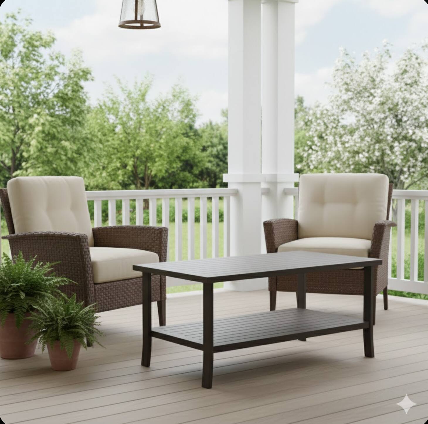 Angle. Mondawe - 37" x 21" 2-Tier Rectangular Metal Outdoor Coffee Table - Brown.