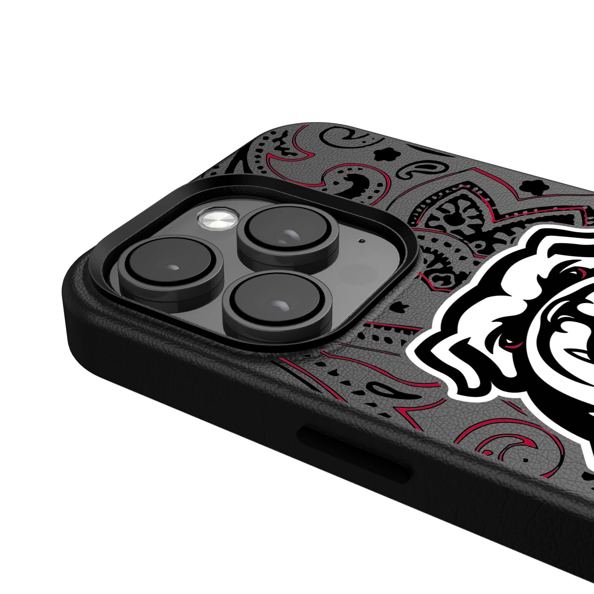 Alt View 3. Keyscaper - Georgia Bulldogs Paisley iPhone Magnetic Bump Case - 15 Pro - Black.