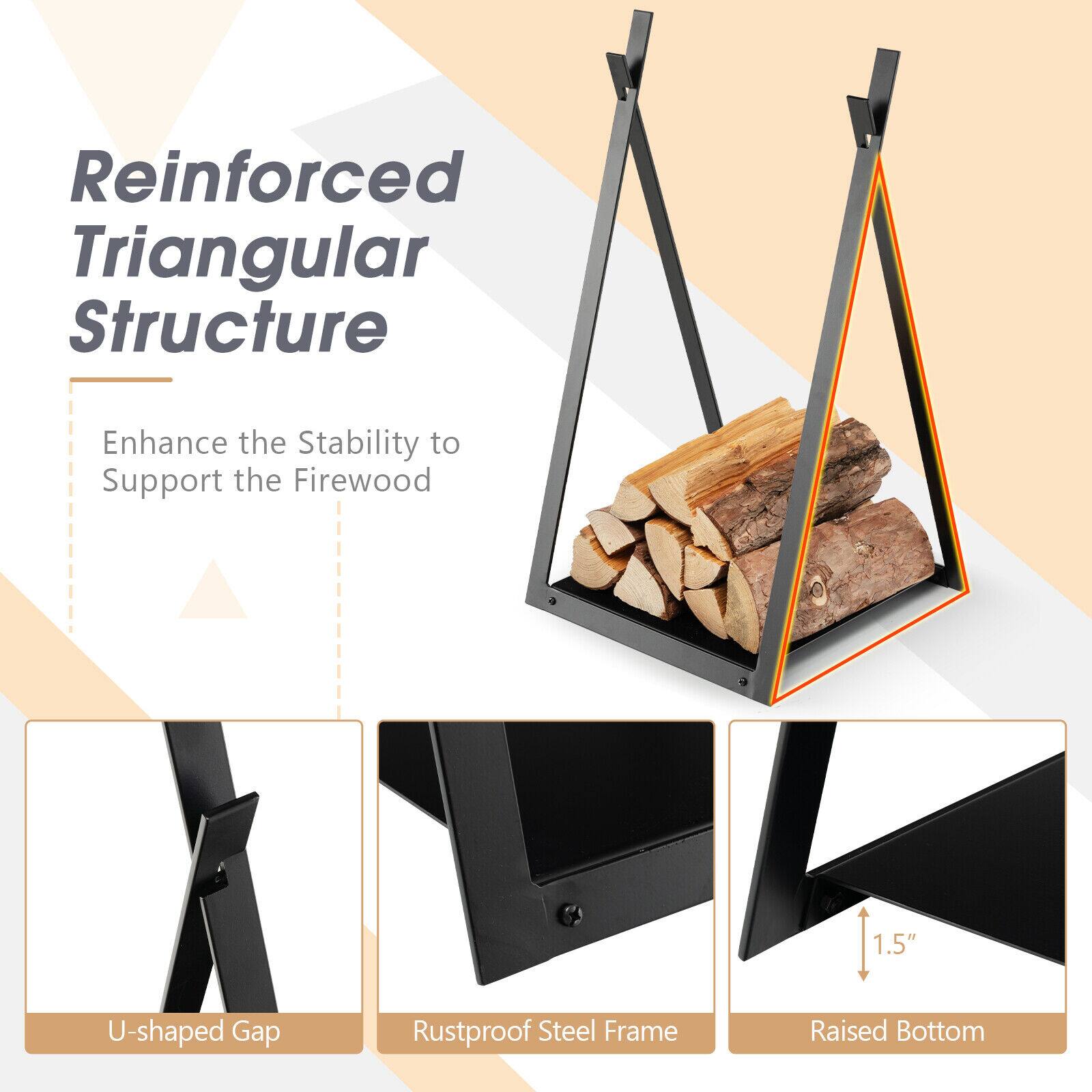 Reinforced Triangular Structure  
Enhance the Stability to Support the Firewood  

1.5" U-shaped Gap  
Rustproof Steel Frame  
Raised Bottom