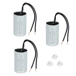 Unique Bargains - 3pcs 9uF CBB60 Running Capacitor, AC 450V 2 Wires 50/60Hz Cylinder 60x35mm for Water Pumps, Washing Machines - Gray
