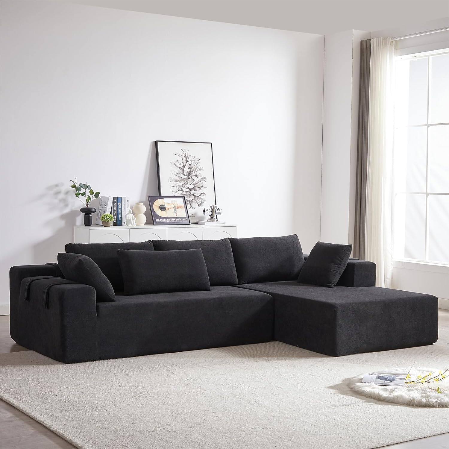 Alt View 2. Trinkets Crazed - 108"Modular L Shaped Sectional Sofa Modern Comfy Corner Couches Sleeper Sofa with 6 Pillows(Right Chaise) - blak.