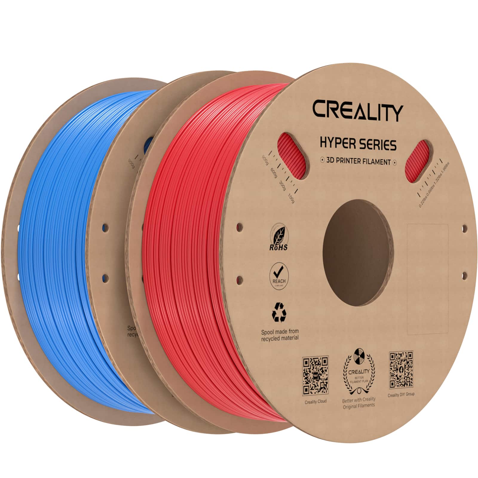Creality - 1.75 mm Hyper PLA Filament 2.2 lbs for high-speed printers (2-pack) - Blue & Red - Front_Zoom