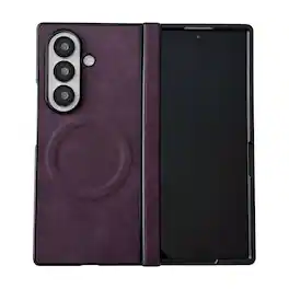 Dteck - Magnetic Leather Texture Phone Case for Samsung Galaxy Z Fold8 Ultra with Screen Protector, Hard PC Protective Cover - Purple