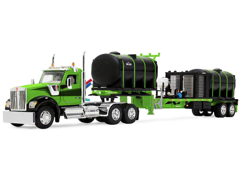 Alt View 1. First Gear - Kenworth W900 Day Cab with Demco 42' Liquid Fertilizer Tender Trailer Green and Black 1/64 Model by DCP/First Gear.