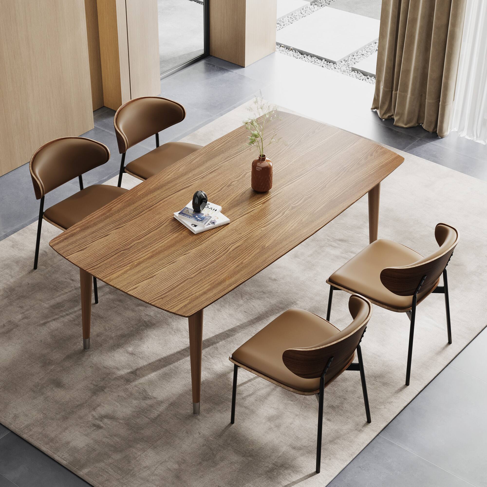 Alt View 2. luck idea - 62.9" Dining Table & Desk with Wood Grain Top and Solid Wood Legs - Walnut Color.