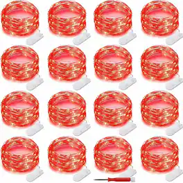 FINEAK - 16 Pack 30 LED 10ft Red Waterproof Battery Operated String Lights