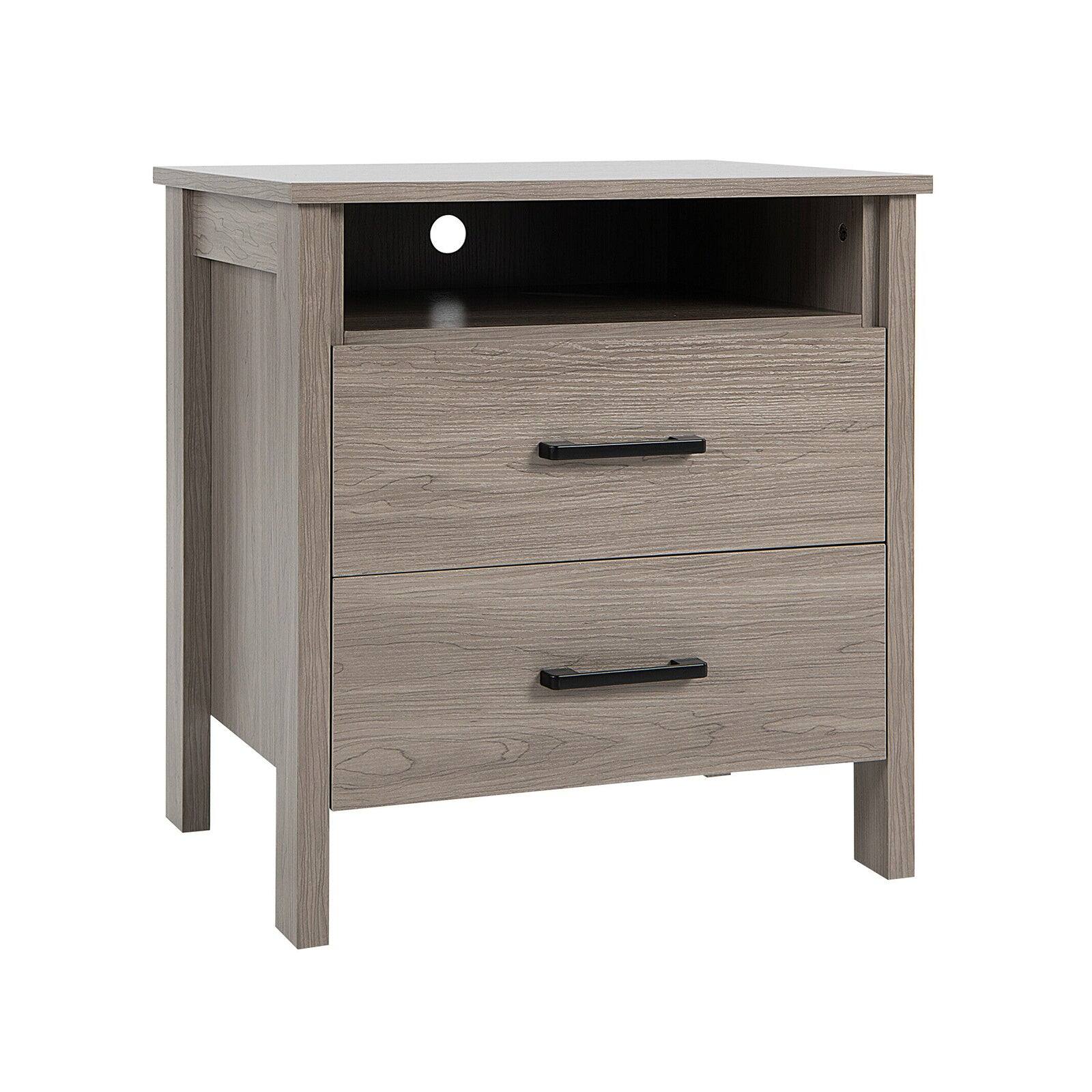 Alt View 6. Boyel Living - Modern Natural Brown Wood Grain Nightstand with Cable Hole and Open Compartment - Natural Brown.
