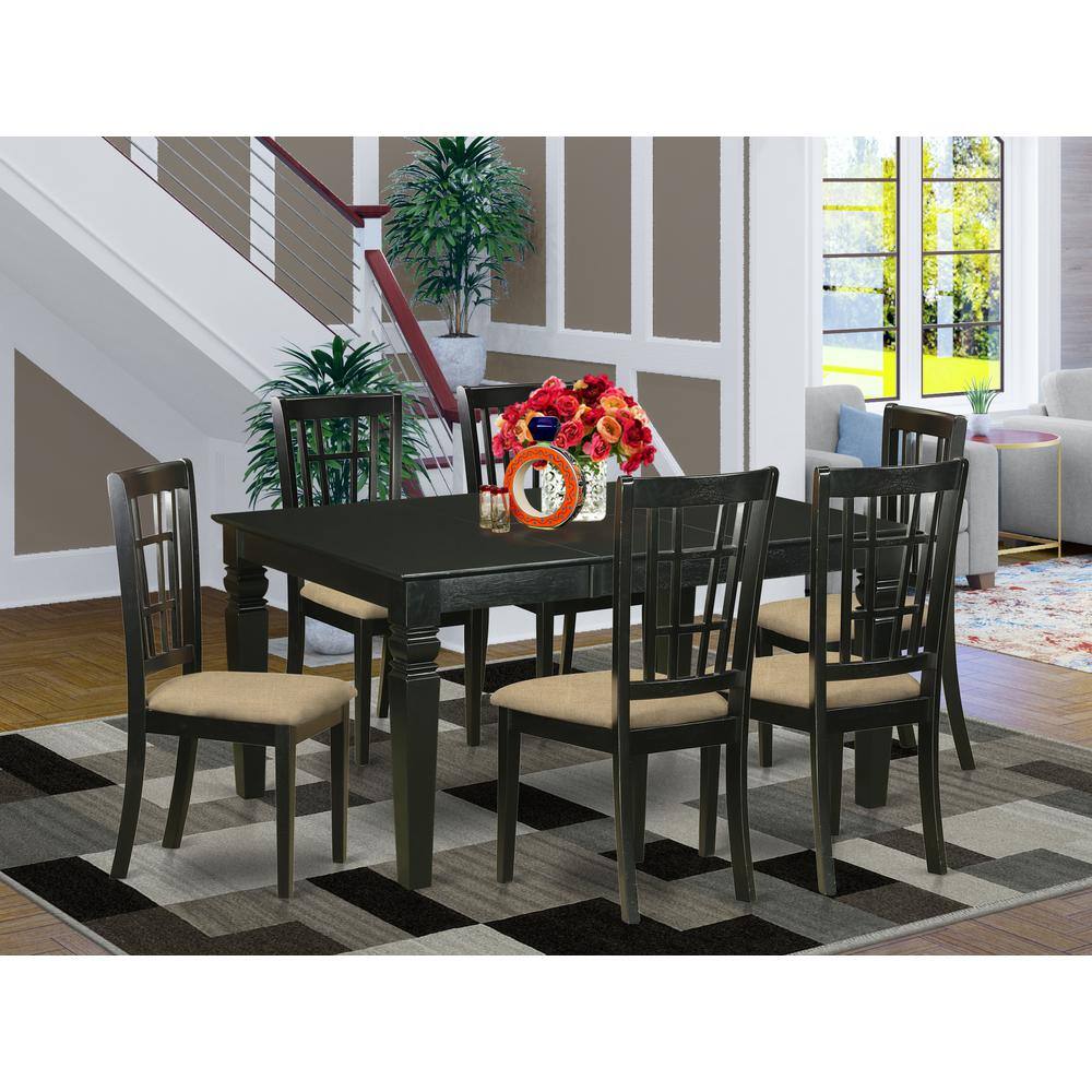 Left. East West Furniture - WENI7-BLK-C 7 PcTable and chair set for 6-Dining Table and 6 dinette Chairs - Black.