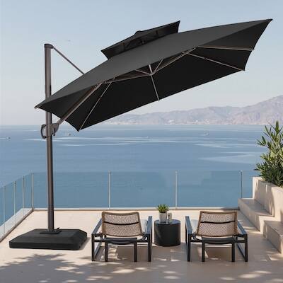Alt View 6. Crestlive Products - Crestlive Products 11ft Square Aluminum Double Top Slide-tilt Cantilever Patio Umbrella with 350lbs Base - Black.