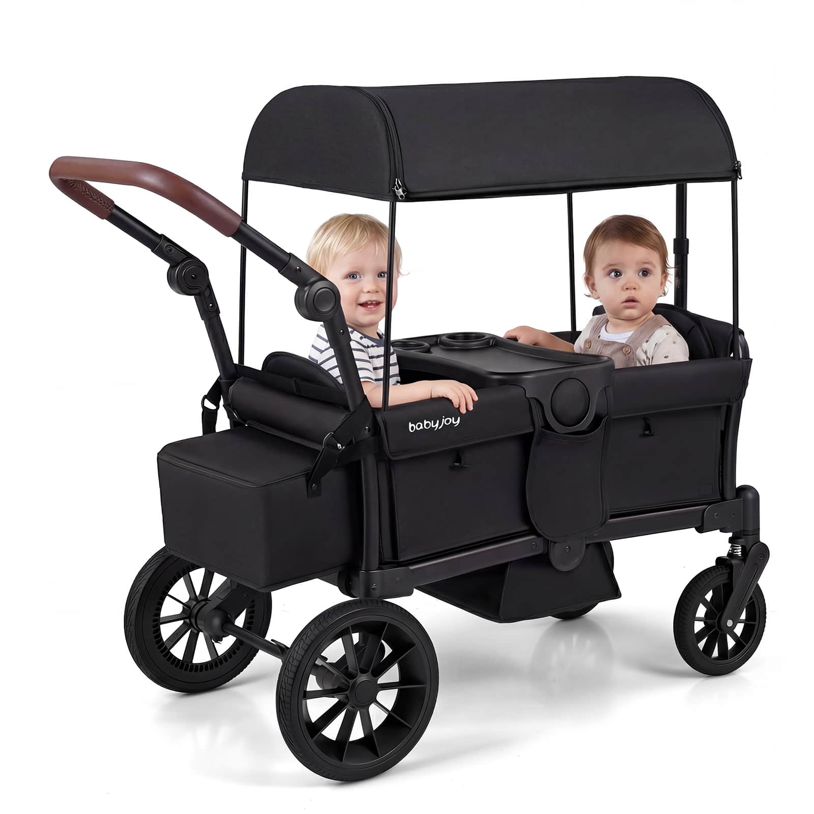 Costway - Foldable Wagon Stroller for 2 Kids, Double Seater Toddler Stroller with Canopy - Black