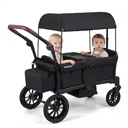 Costway - Foldable Wagon Stroller for 2 Kids, Double Seater Toddler Stroller with Canopy - Black