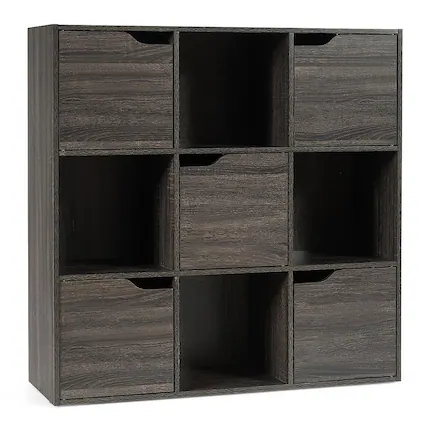 Front. Costway - Costway 9 Cube Bookcase Cabinet Wood Bookcase Storage Shelves Room Divider Organization - Gray.