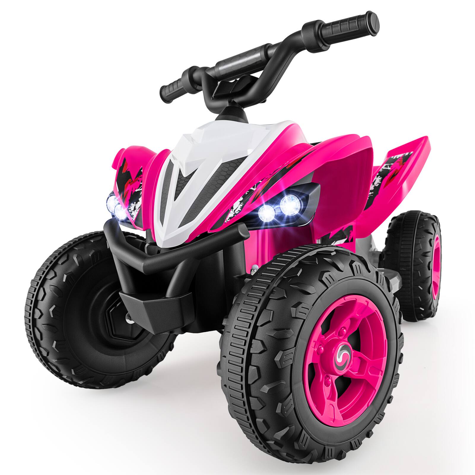 Costway - 12V Quad 4 Wheeler Ride on Toy with Music, Light, USB Port, Wireless Connection - Pink